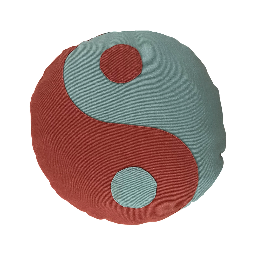yin yang cushion | rust + aqua