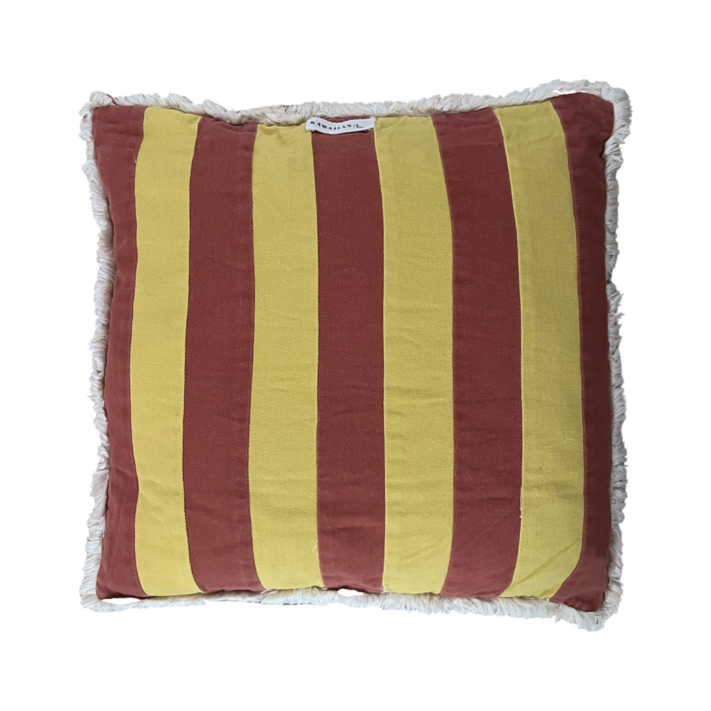 med stripe cushion | rust + teal