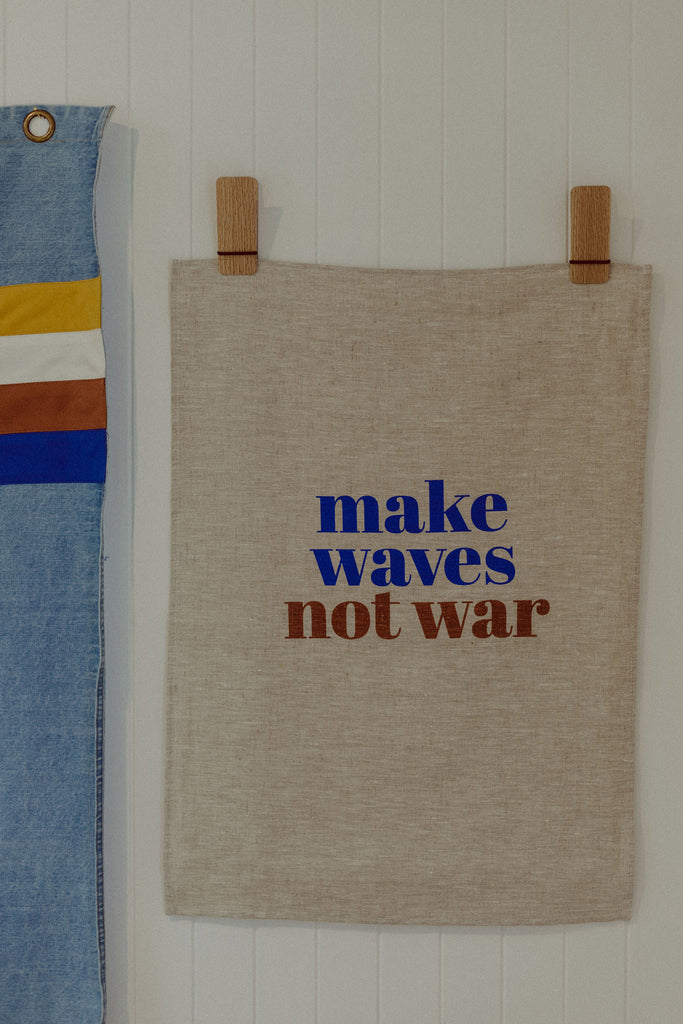 make waves not war linen art print | marine blue